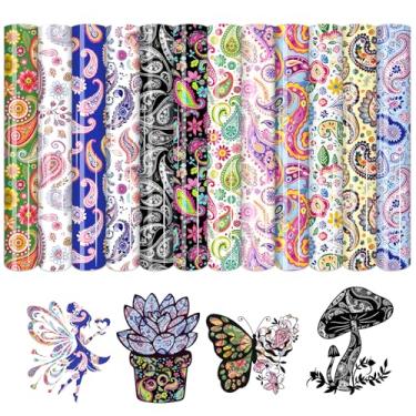 Imagem de HTVSTD Vinil De Transferência Térmica Paisley - 12 Folhas 12'' X 10'' Com Padrão Htv Colorido Para Passar A Ferro Em Camisetas
