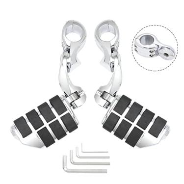 Imagem de JUNJUMOTO Apoio Para Os Pés Em Ângulo Curto Estrada, Ideal Touring Street Glide/Road King/Electra Glide Com Proteção De Motor 1,25" E Barra 1 1/4 (Estilo Personalizado Cromado)