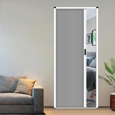 Imagem de Porta Concertina Portas De Acordeão Para Entrada, Porta De Chuveiro Retrátil Com Maçaneta E Tecido Celular, Quarto/banheiro/cozinha/escritÓrio/rv Porta Dobráve, Grey, W30in/76cm-h78in/200cm