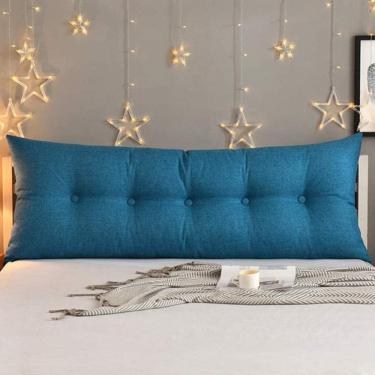 Imagem de Almofada De Linho E Algodão Almofada De Cabeceira Almofada De Cama Para Cabeceira E Leitura Almofada De Cabeceira Almofada De Sofá Almofada Longa Para Cabeceira De Cama, Blue, 150x60x20cm
