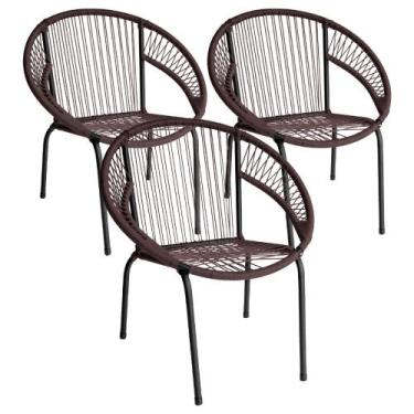 Imagem de Kit 3 Cadeira de Área Eclipse Tramado Fibra Sintética e Aço - Acesse M