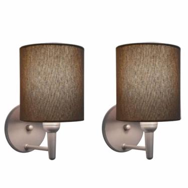 Imagem de Kit/2 Arandela Cilíndrica Md-2009 Base Cinza Cupula em Tecido 14x15cm Caqui - Bivolt