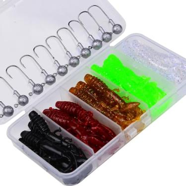 Imagem de 35pcs Kit de iscas de pesca macia Silicone Artificial Tackle Bait Box com ganchos de gabarito para água de água salgada de água doce