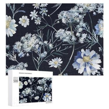 Imagem de Quebra-cabeça para adultos 1000 peças quebra-cabeça desafiador branco flor silvestre padrão com letras na parte de trás quebra-cabeça personalizado perfeito para noites de jogo