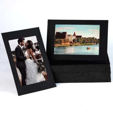 Imagem de JMUQ Pacote com 50 molduras de papel, 10 x 15 cm, molduras pretas de papelão com cavalete, moldura de papel a granel para casamento, formatura, artesanato em sala de aula DIY