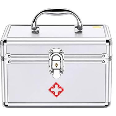 Imagem de Kit De Primeiros Socorros Com Fechadura Caixa De Primeiros Socorros Fechadura De Segurança Caixa De Armazenamento De Medicamentos Com Alça Portátil Para Carro, Casa, Viagem, Camp, Silver