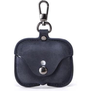 Imagem de Para Airpods Pro Capa Protetora, Capa De Couro De Vaca Crazy Horse Com Chaveiro, Capa Protetora Completa à Prova De Choque Compatível Com Capa De Fone De Ouvido Airpods Pro, Su, Royal Blue
