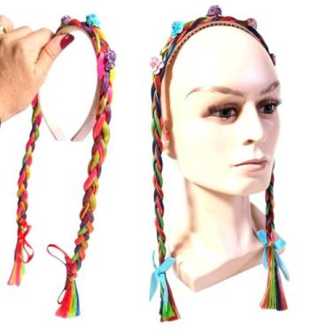 Imagem de Arco com tranças coloridas e laço nas pontas Infantil Tiara - Genérica