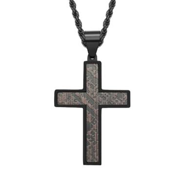 Imagem de Colar de cruz para homens, presente de formatura para o dia dos pais, corrente de aço inoxidável preto 316L, pingente de aço de titânio, crucifixo católico, joia de batismo de primeira confirmação