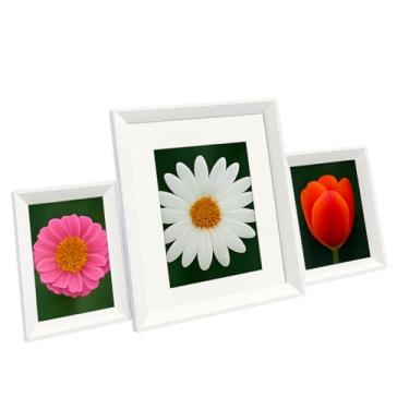 Imagem de Kit 2 Porta Retratos Pequenos + 1 Porta Retrato Grande Estilo Cor Madeira Branca Decoração Casa Luxo Foto Moldura Branco