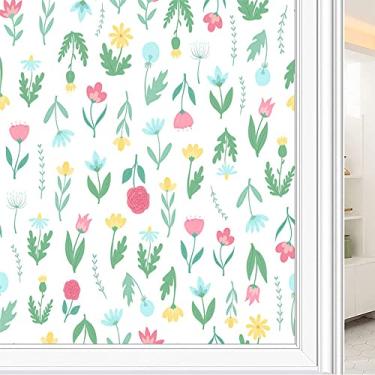 Imagem de Película de janela de privacidade de flores, textura de estilo floral, filme de vidro para sala de estar e escritório em casa, L90 x C 190 cm