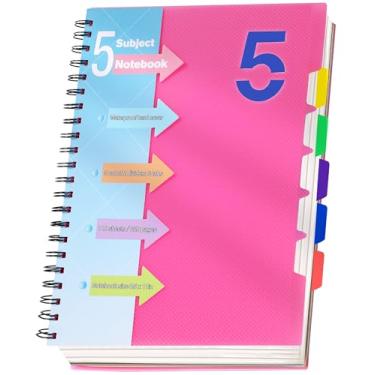 Imagem de CAGIE Caderno de 5 assuntos 21 x 28, cadernos espirais A4, caderno espiral pautado universitário com abas divisórias, caderno espiral forrado com 220 páginas para anotações, escola, trabalho, rosa