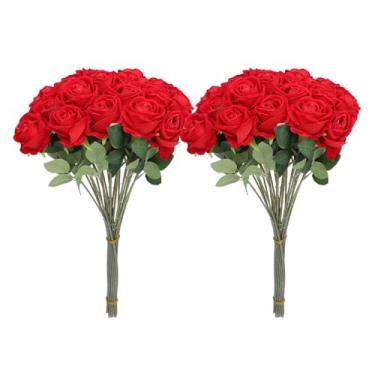 Imagem de Fafeicy Lindas Rosas Falsas Com Hastes, 50pcs Realmente Parecendo Rosas Artificiais para a Cultura da Vida do Memorial Day e Eventos Especiais (Vermelho)