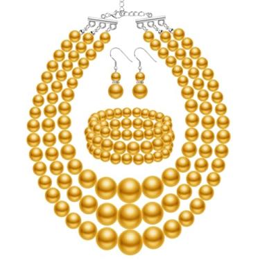 Imagem de Haysandy Colar de pérolas dos anos 20 para mulheres, conjunto de bijuterias, colar de pérolas falsas, pulseira, brinco para festa, presente de casamento, Pérolas de destaque ABS, Sem Pedra Preciosa