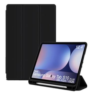Imagem de Capa Tablet flip para Samsung Galaxy Tab S10+ SM-X820 SM-X826 NZAHZTO Smart pen 12.4 polegadas resistente aveludada compatimento caneta Case capinha Anti Impacto Suporte Pencil - Alamo (Preto)