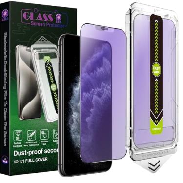 Imagem de SY SHANGYAN Pacote com 2 protetores de tela fosco antiluz azul para iPhone X/XS/iPhone 11 Pro, vidro temperado 9H, cobertura total, anti-impressões digitais, eliminação automática de poeira, sem