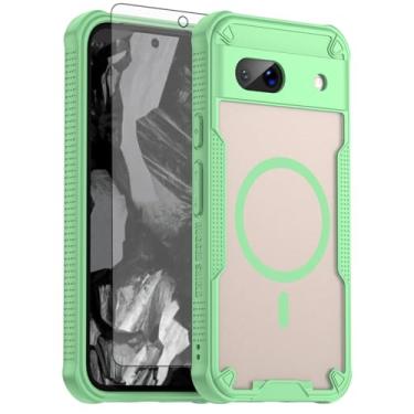 Imagem de Asuwish Capa de celular para Google Pixel 8A, compatível com Magsafe Magnetic, protetor de tela de vidro temperado, traseira fosca translúcida à prova de choque fina protetora Pixel8A A8 5G mulheres