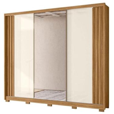 Imagem de Guarda Roupa Casal Arizona 3 Portas Freijó Off White Com Espelho - Moval