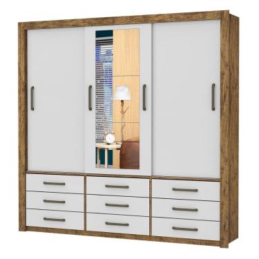 Imagem de Guarda Roupa Anjos 3 Portas 9 Gavetas Com Espelho Gold Demolição/Branco - Carioca Móveis