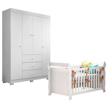 Imagem de Berço Americano Lara Com Guarda Roupa Duda 4 Portas Branco Brilho – Phoenix Baby