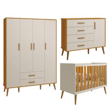 Imagem de Kit Isis Berço 2 em 1 Comoda Sapateira Guarda Roupa 4 Portas