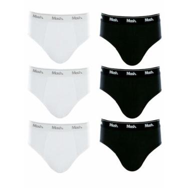 Imagem de Kit com 6 Cuecas Mash Slip 7358 Algodão, Branco, Preto, M