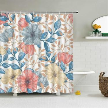 Imagem de Cortinas de chuveiro Flores Cortina de banheiro com ganchos Impressão à prova d'água 180x240cm Tecido de poliéster Tela de decoração de banheiro, 2065X, L210xA180cm