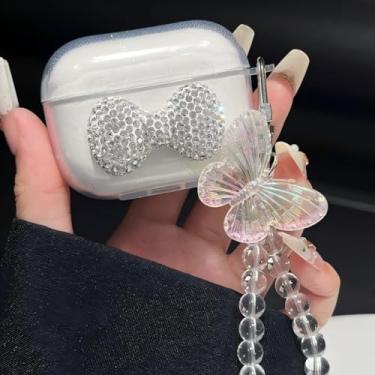 Imagem de ICEELEC Capa brilhante para AirPods Pro 2, capa protetora de strass de cristal para AirPods Pro 2 com chaveiro borboleta, capa de fone de ouvido fofa à prova de choque para Airpods Pro 2 gerações, cor