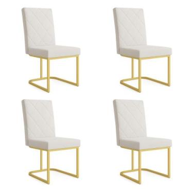 Imagem de Kit 04 Cadeiras de Jantar Estofada Siena Linho Base de Ferro Dourada -