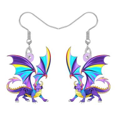 Imagem de DALANE Brincos de dragão de fantasia exclusivos de acrílico com pingente de dinossauro fofo acessórios de joias presentes de dragão para mulheres amantes de animais amuletos, Medium, Acrílico, Sem