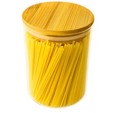 Imagem de Pote Hermético de Vidro Borossilicato 450ml com Tampa Bambu Redondo Transparente Organizador de Alimentos Secos Resistente a Calor e Frio (1)