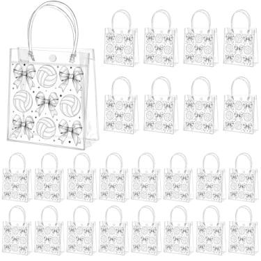 Imagem de Tioncy 24 peças de sacos de presente de vôlei transparentes com alça para guloseimas de vôlei, sacos de guloseimas de doces, tema esportivo, lembrancinha de festa para lanche de equipe, suprimentos de