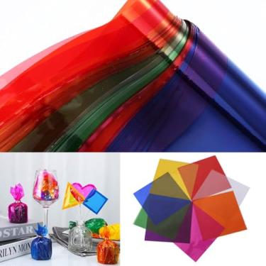 Imagem de BetterJonny 240 folhas de celofane, 15,5 x 15,5 cm transparente colorido celofane, doces, pequenos presentes, folhas de plástico coloridas para decoração de artesanato DIY (8 cores
