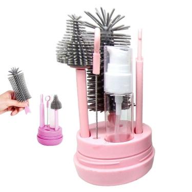 Imagem de Kit Escova de Limpeza 4 em 1 Mamadeira Copo Garrafa Bebe Criança Limpeza Higiene Bolsa Passeio Mala Viagem