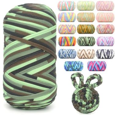 Imagem de Camiseta de 400 g para crochê, arco-íris, tecido elástico macio, grosso, grosso, fio de crochê para crochê, tricô iniciante, tricô à mão, para bolsa/artesanato faça você mesmo/decoração de casa