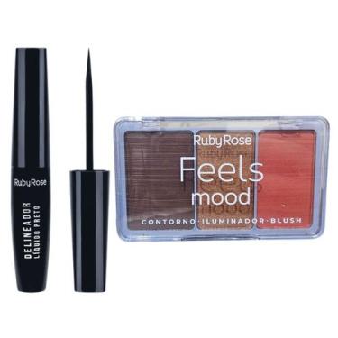 Imagem de Delineador Preto e Paleta Blush Iluminador T40, I50, B110 - Ruby Rose
