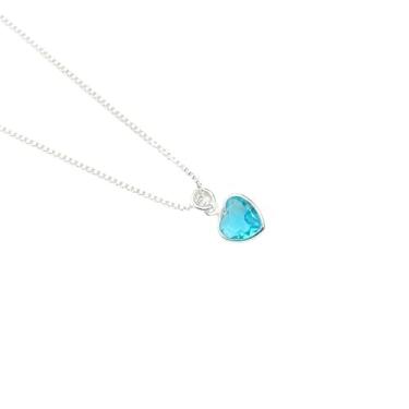 Imagem de Colar feminino elegante com pingente de zircônia colorida em formato de coração, banhado a prata 925 ou ouro 18k(Prata-Azul Bebê)