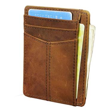 Imagem de Le'aokuu Capa fina de couro genuíno para cartão, porta-cartões, bolso frontal fino e prático, Rfid W10922 Light Brown, Medium