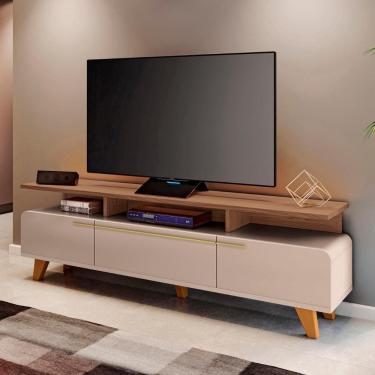 Imagem de Rack Bancada De 70 Pol 200cm Essenza Castanho/off - Hb Móveis