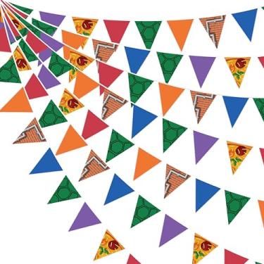 Imagem de Decoração de festa de tartaruga de desenho animado de 8,5 m pizza e parede de tijolos bandeira flâmula de tecido guirlanda para crianças, meninos, super-herói, aniversário, tartaruga, chá de bebê