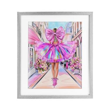 Imagem de Stupell Industries Estampa emoldurada prismática rosa com laço e vestido cinza por Jess Stempel, 40 x 33