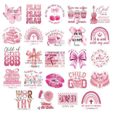 Imagem de Sitsink Adesivos de ímã de geladeira cristão da Bíblia - 24 peças inspiradoras versículo bíblico ímã de geladeira laço rosa adesivos de geladeira para casa cozinha escritório cruzeiro porta decoração