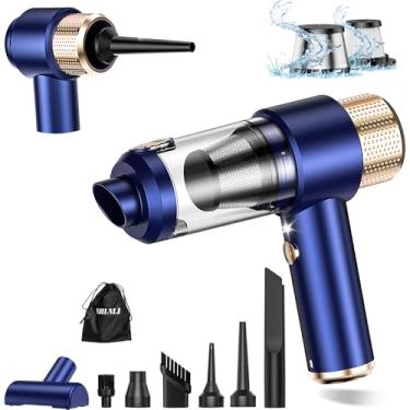 Imagem de SHLNLI Mini aspirador de pó, portátil sem fio, com luz LED, espanador de ar 4 em 1 e aspirador de pó portátil pequeno recarregável para carro, casa, escritório, animais de estimação