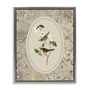 Imagem de Stupell Industries Pássaro e Toile em Neutros Cinza Emoldurado Tela Flutuante Arte Design de Parede por Radhika Modi, 78 x 63 cm