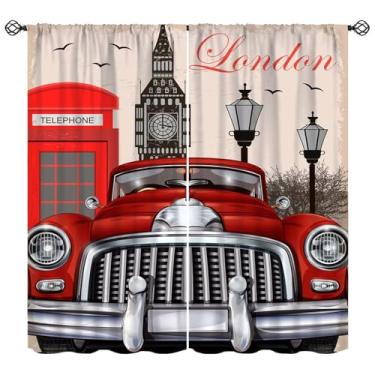 Imagem de Wallira Cortinas de carro retrô de Londres, cenário urbano romântico Big Ben Old Street Edifício vintage, decoração famosa, tratamentos de janela para cozinha, sala de estar, cozinha, restaurante