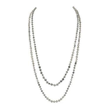 Imagem de Colar com corda de contas versátil de 152 cm de comprimento - feito à mão com infinito nó infinito de múltiplas camadas de cristal brilhante, pedra natural semipreciosa, lava, pérola sintética de vidro