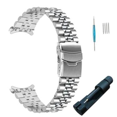 Imagem de Generic Pulseira de relógio de aço inoxidável com extremidades curvas de 22 mm para Casio MDV106 Duro Pulseira de substituição de metal escovado Fecho de implantação prata