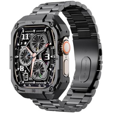 Imagem de Capa de relógio mecânico de metal com pulseira compatível com Apple Watch Series 10 de 46 mm, capa protetora de aço inoxidável, pulseira para iWatch masculina, preta