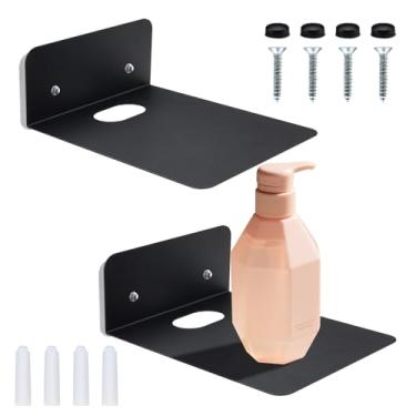 Imagem de ATSKIM Pacote com 2 prateleiras flutuantes pequenas montadas na parede, prateleira de parede de metal de 12 cm para decoração, suporte flutuante adesivo adequado para quarto, escritório, sala de estar
