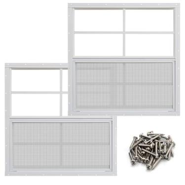 Imagem de NeatiEase Pacote com 2 janelas de galpão, janela de montagem embutida de 91 x 91 cm com vidro temperado e tela de fibra de vidro para galpão, galinheiro, teatro, casa, garagem